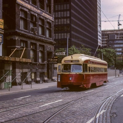 Toronto streetcar pictured at Wellington and York in July 1971.