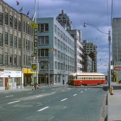 Toronto EB to NB streetcar pictured at Adelaide and York on June 25, 1967.