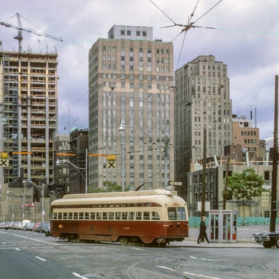 Toronto NB to EB streetcar pictured at York and Queen on June 25, 1967.