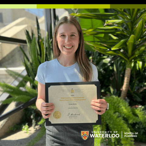 MES Student Emma Borho stands with award for the 2024 Dillon Consulting Ltd Scholarship