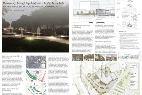 PLAN211 Student Xavier Costa's project "Placemaking Through City Unity & a Central Green Vista"