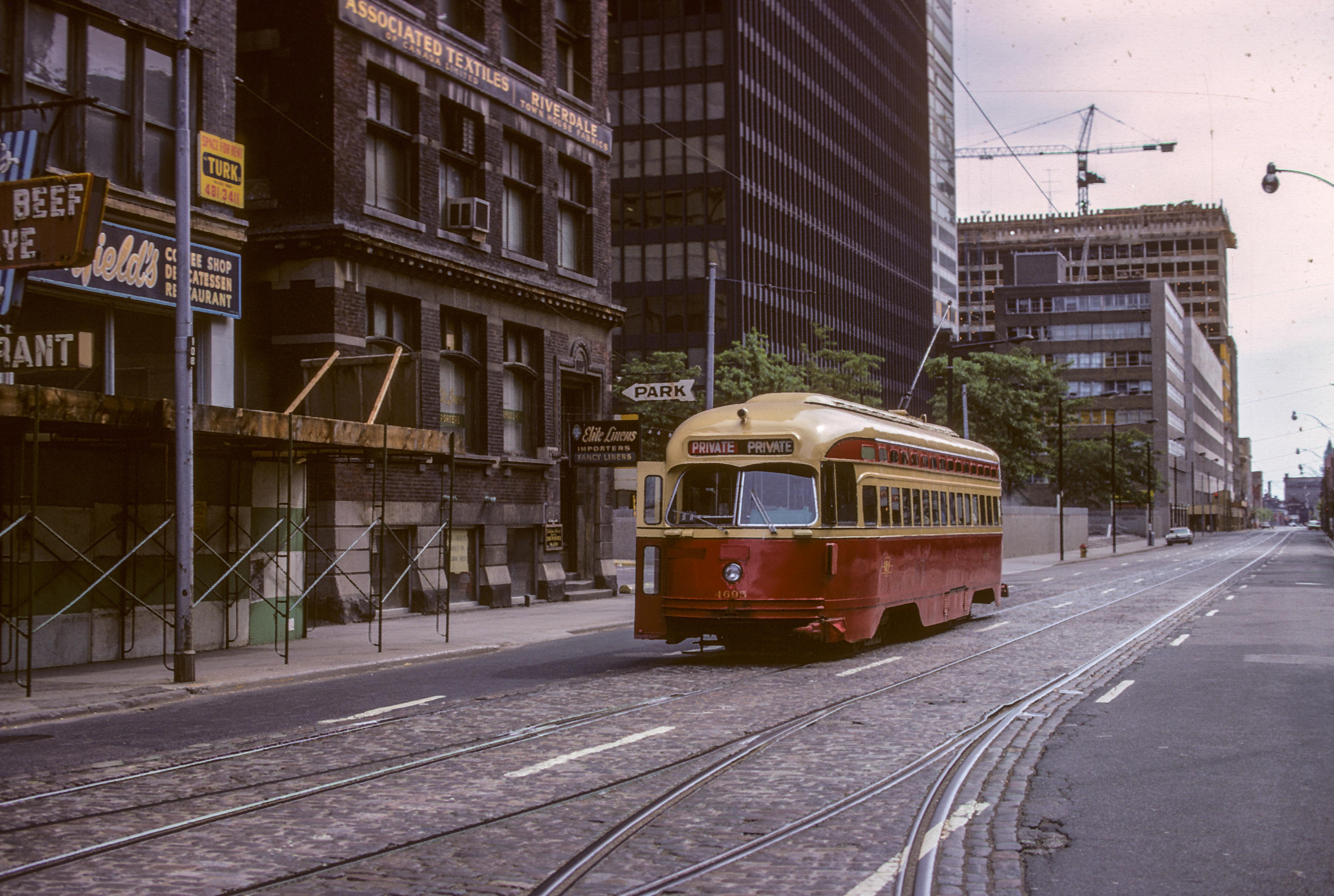 Toronto streetcar pictured at Wellington and York in July 1971.