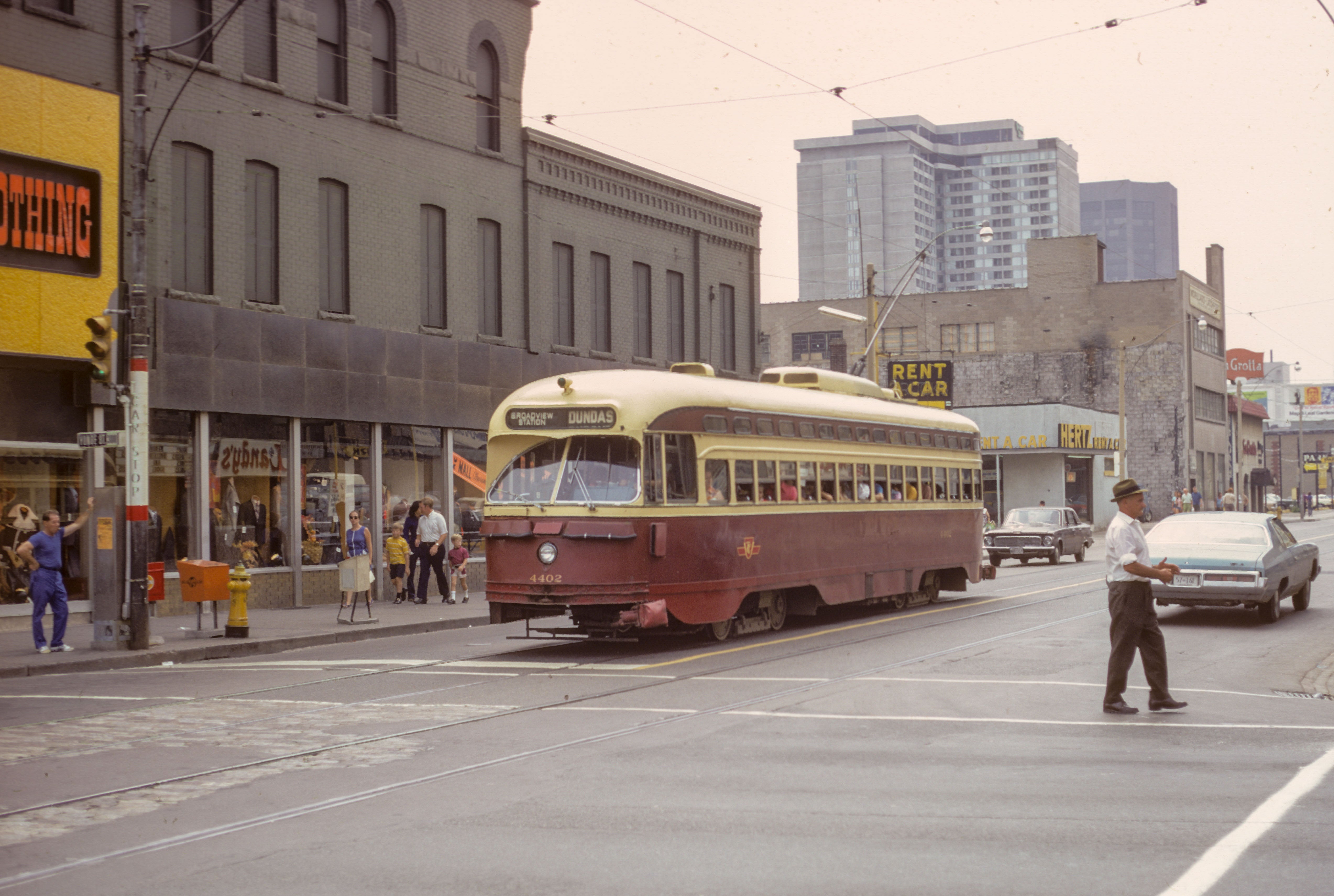 Toronto streetcar on Dundas in August, 1972.