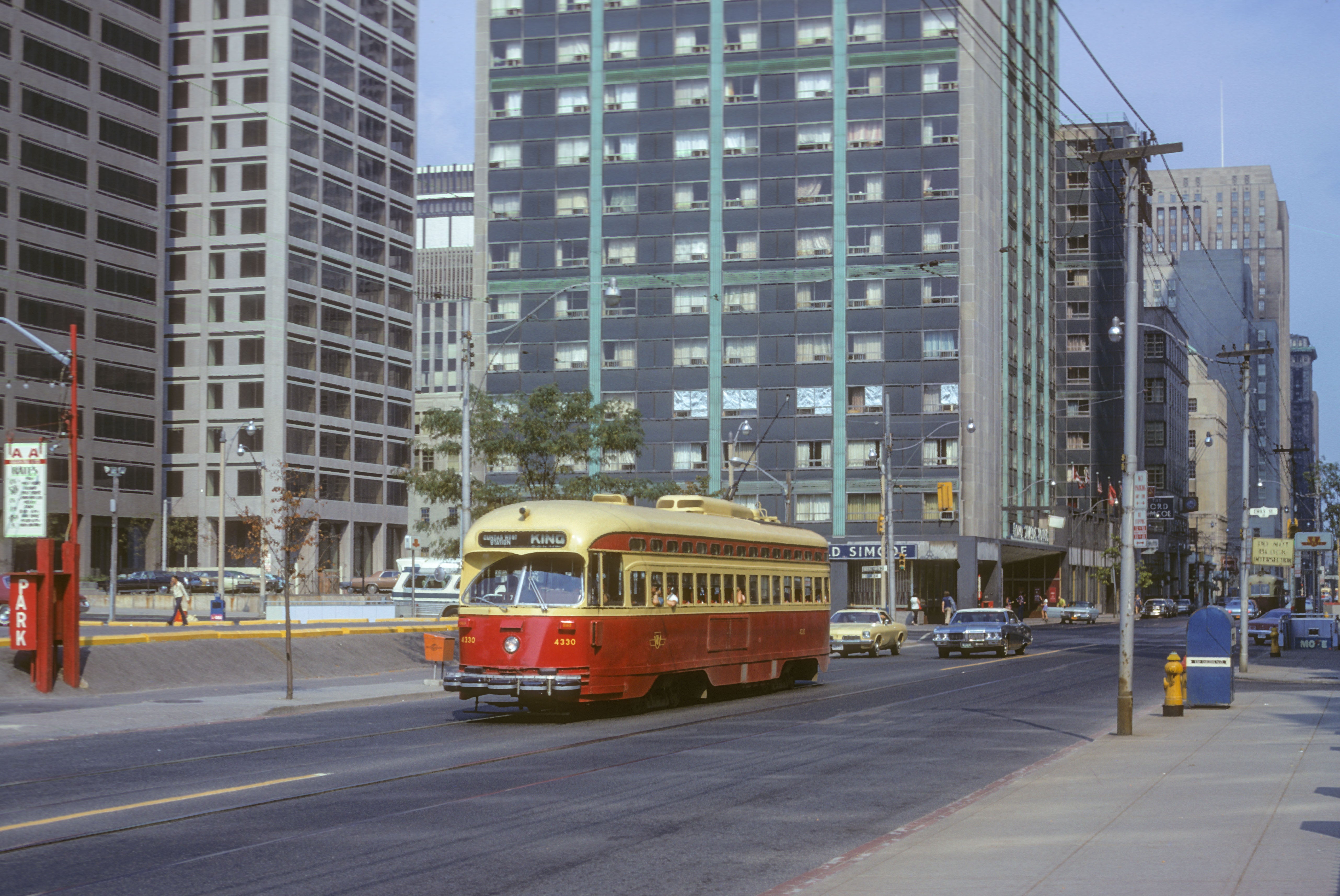 Toronto WB streetcar pictured on King on September 3, 1973.