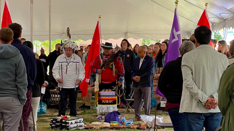 Indigenous Knowledge Keepers join President Goel in a cedar circle at September 22, 2022 Commitment Ceremony 