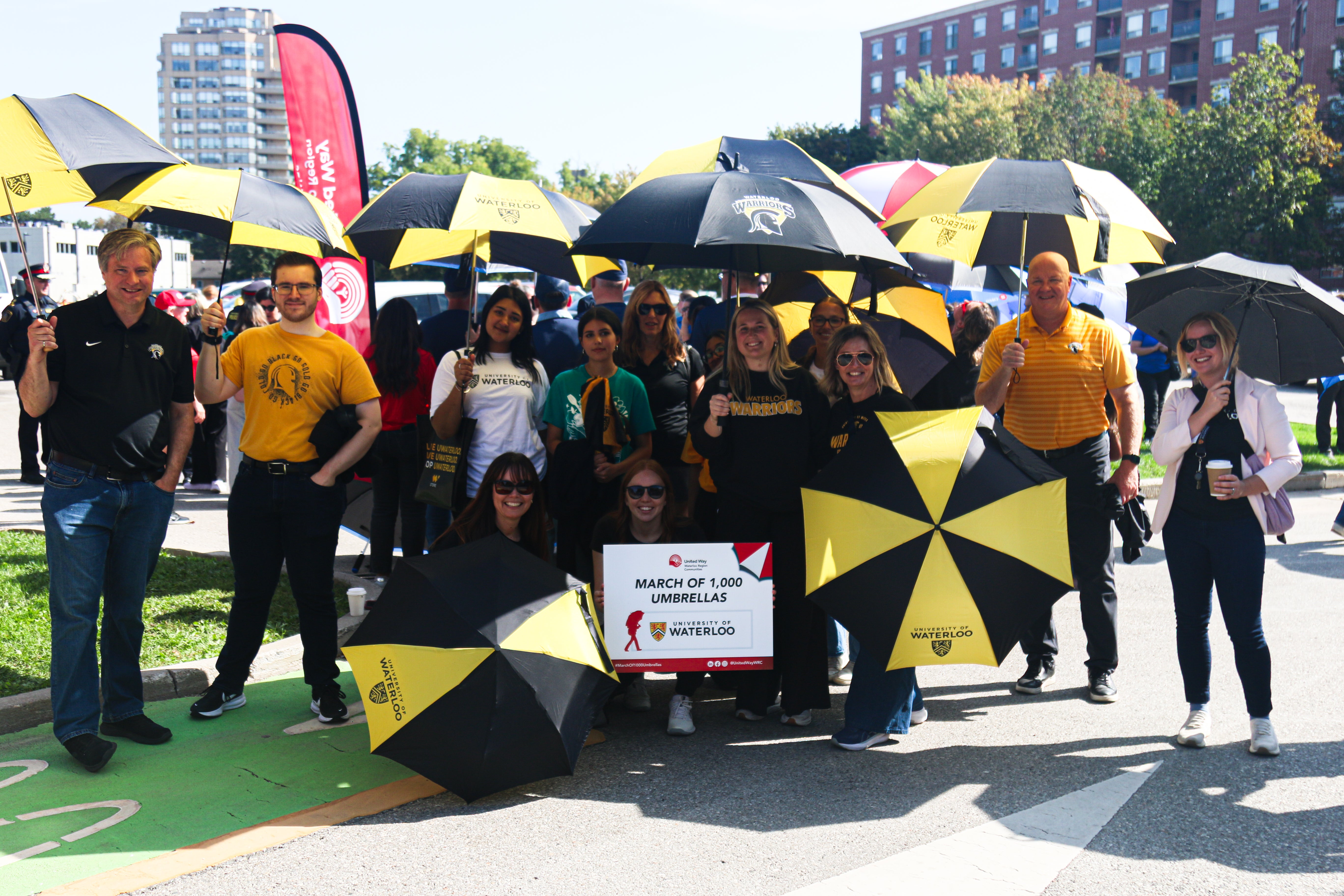 President Rosehart with the University of Waterloo group attending the United Way March of 1,000 Umbrellas