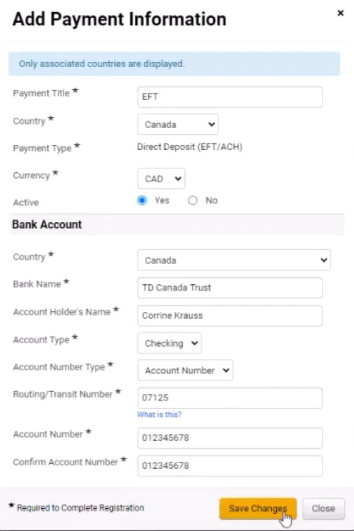 Add payment information for individual