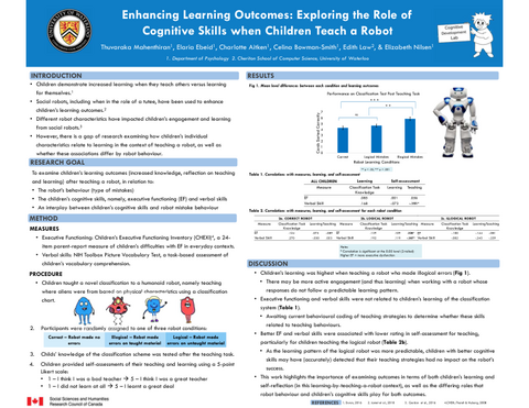 An image of a poster titled Enhancing Learning Outcomes: Exploring the Role of Cognitive Skills when Children Teach a Robot