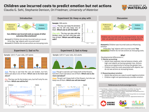 An image of a poster titled Children use incurred costs to predict emotion but not actions