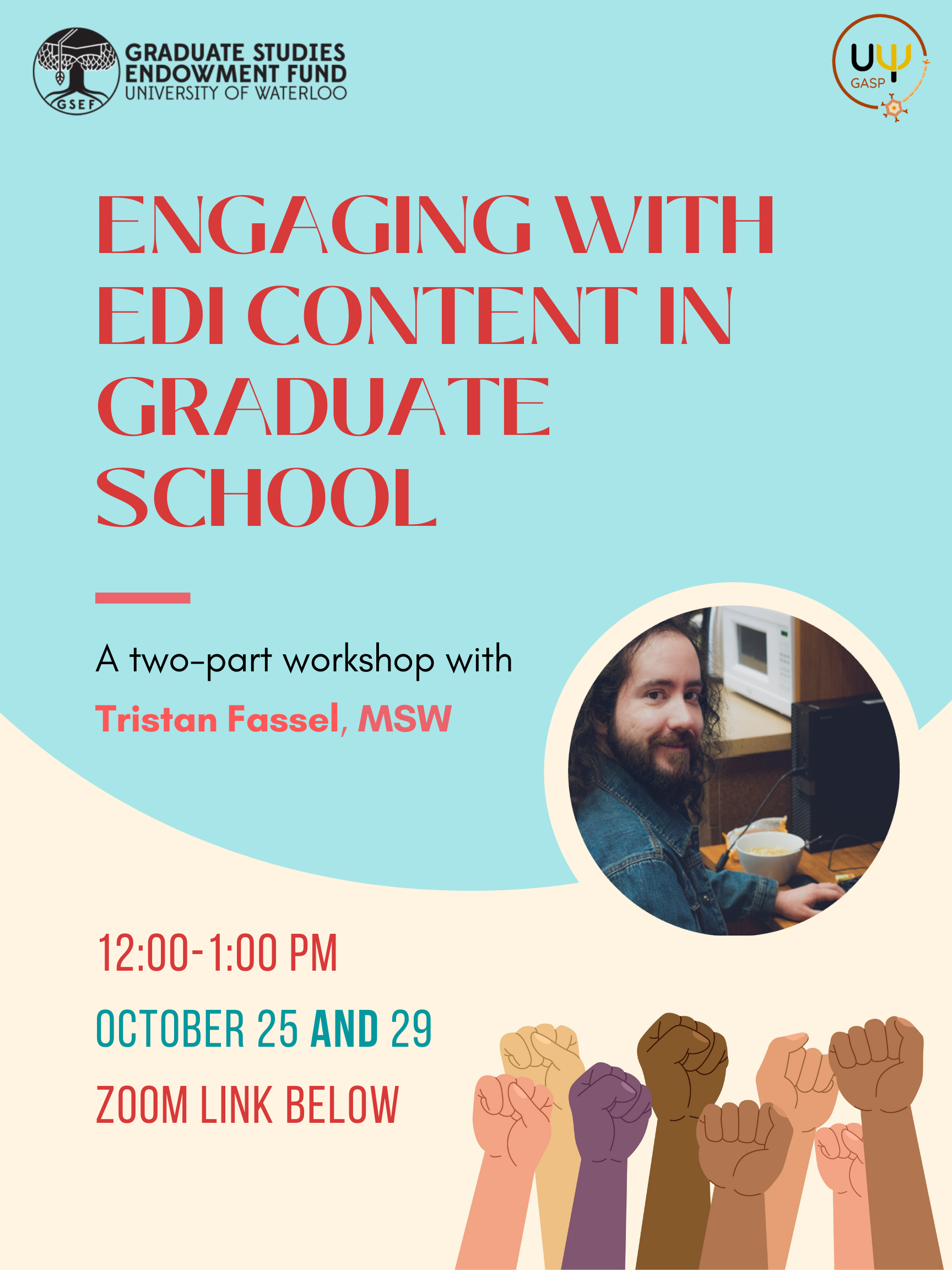 Poster for Engaging with EDI Content as a Graduate Student Workshop with Tristan Fassel