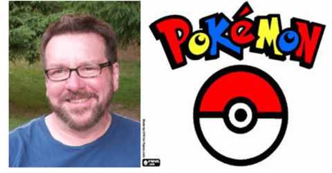 Head shot of Dr. Colin Ellard beside Pokemon logo