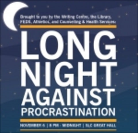 Flyer with information about-Long Night Against Procrastination