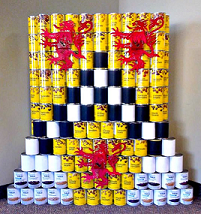 Cans stacked up to resemble UWaterloo logo