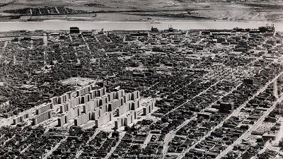 Arial view of Pruitt-Igoe housing complete in St. Louis