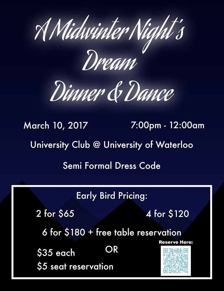 A MIdwinter NIght's Dream Dinner and Dance poster, Text is below.