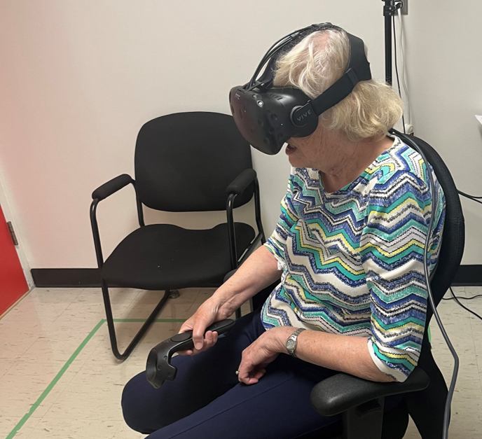 Elderly woman using VR