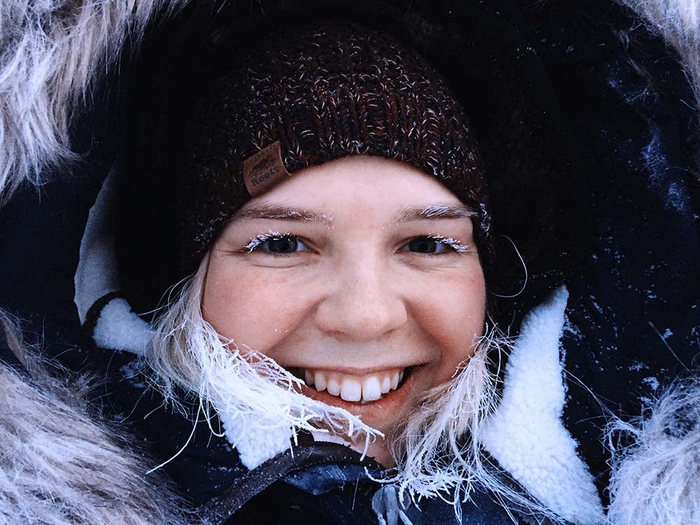 Danielle Brandow - in winter jacket snow covered