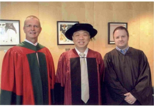 Ian Goulden, Dean of Mathematics; Shing-Tung Yau, Honorary Degree Recipient;  Spiro Karigiannis, Assistant Professor, Pure Mathematics