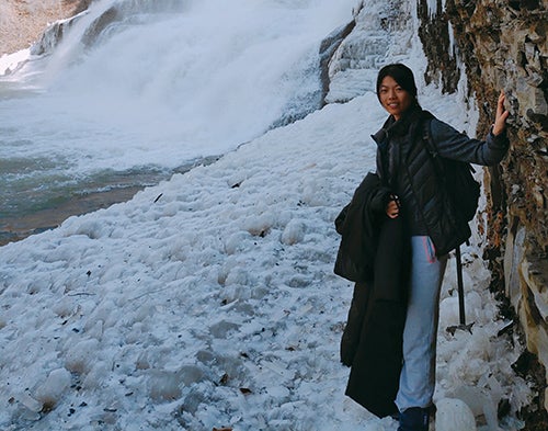 Wanchun Shen by a frozen river 