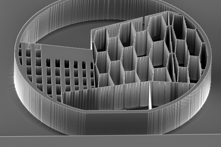 QNFCF logo etched 100 µm deep into Si