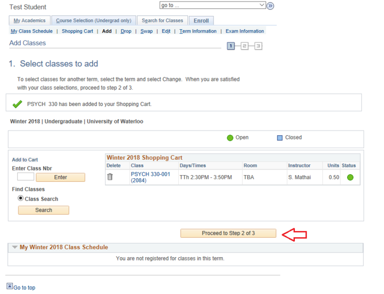 Add to shopping cart confirmation page in student Quest
