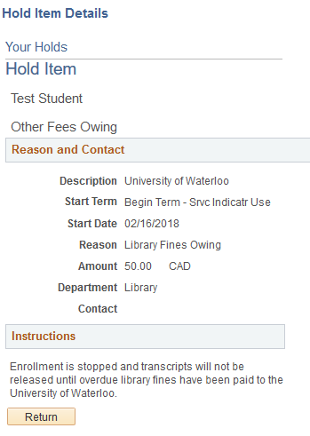 hold item detailed description with instructions of payment