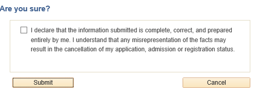 Declaration of information Admission Information Form page in applicant Quest