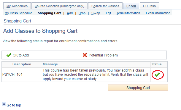 Add classes to shopping cart page in student Quest