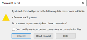 Excel leading zeros notice