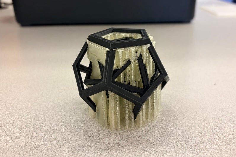 Printed PLA piece with PVA supports 