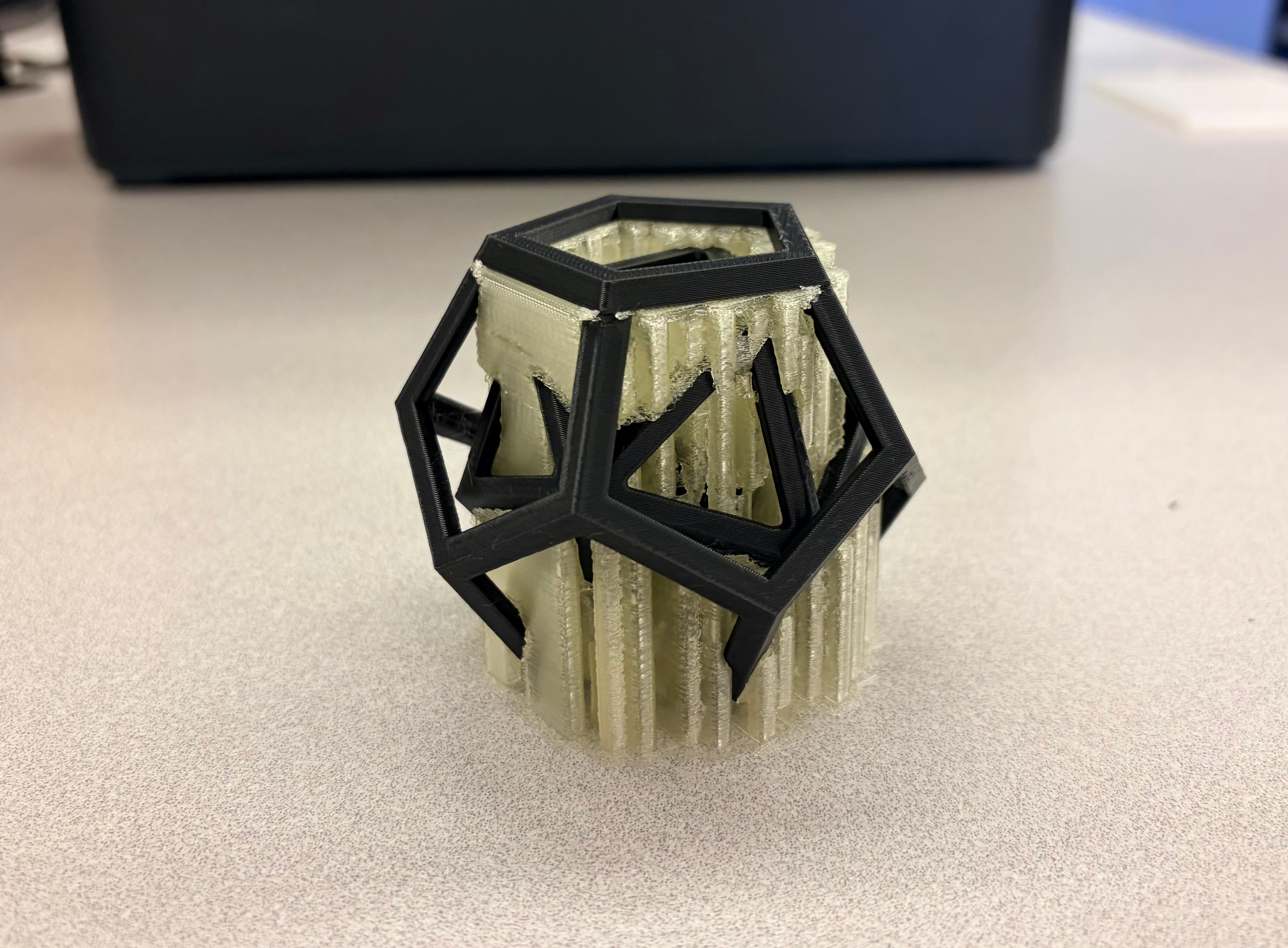 Printed PLA piece with PVA supports 