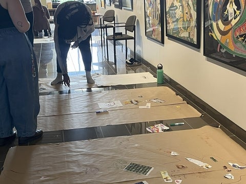 Students placing cut out images onto their body maps.