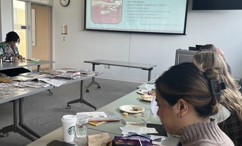 Participants creating postcards.