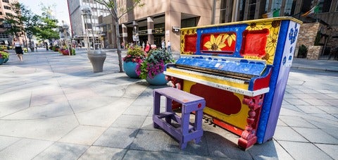 Colourful piano on street