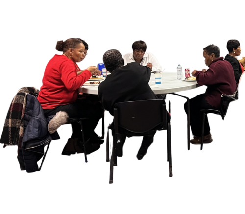 Participants eating dinner.