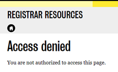 Access denied message on Registrar Resources website