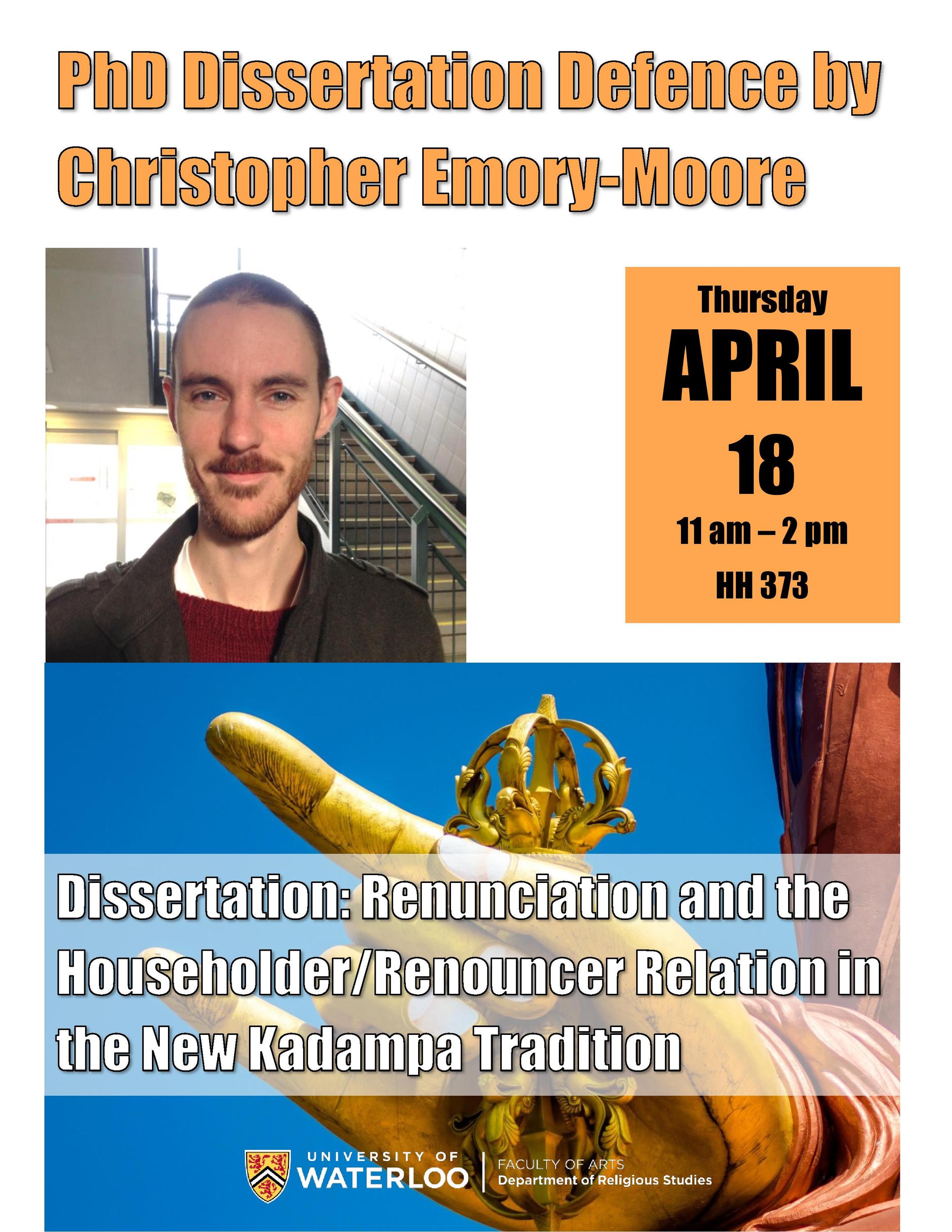 Event poster for Christopher Emory-Moore's PhD defence.