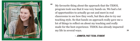 Student quote from Jennifer - past TESOL Student