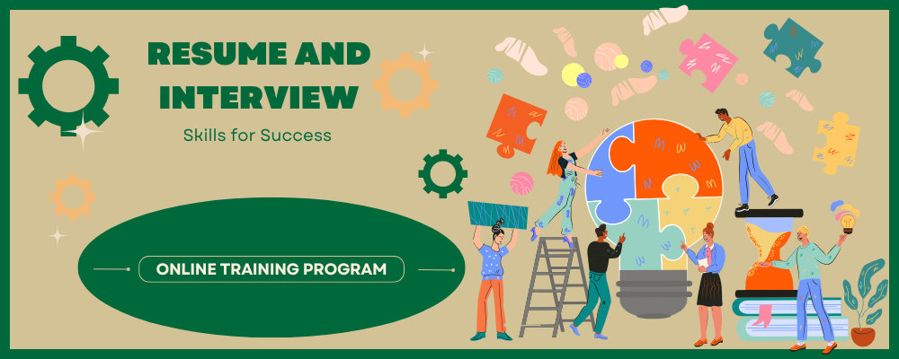 Banner titled Resume and Interview with graphic of people working together on a puzzle