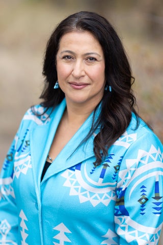 Alanaise Ferguson wearing a blue shirt