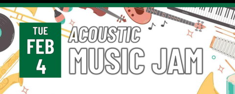 Header that says "Tues feb 4 - Acoustic music jam"