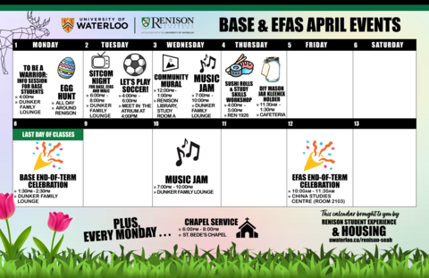 BASE & EFAS Events Calendar for April
