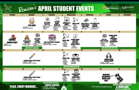 Renison April Events Calendar