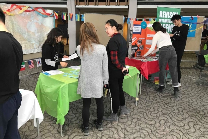 Students at a booth