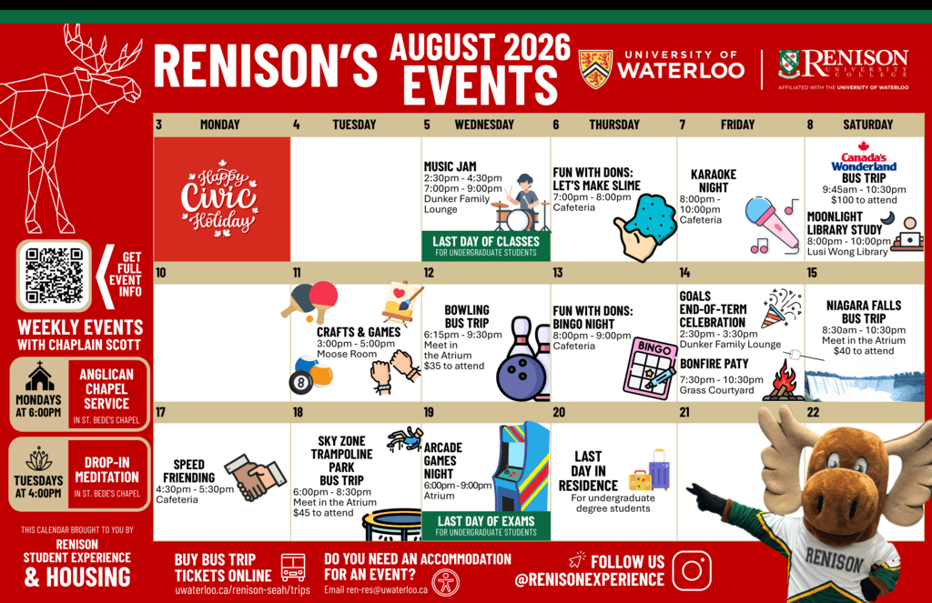 Renison Events Calendar August 2026