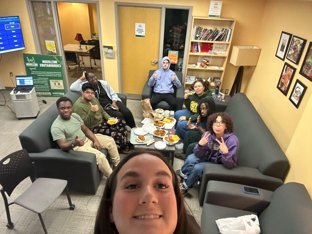 Students hanging in the Link Inclusion Lounge