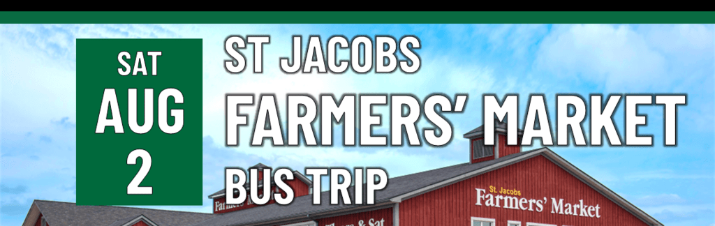 Header that says St. Jacob's Farmers' Market Bus Trip