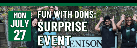 Banner stating Fun With Dons: Surprise Event on Monday, July 27