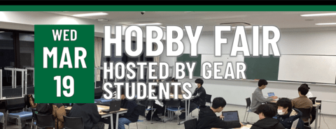Header that says "WED MAR 19 - Hobby fair hosted by GEAR students"