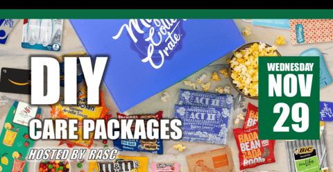 Care package items with text